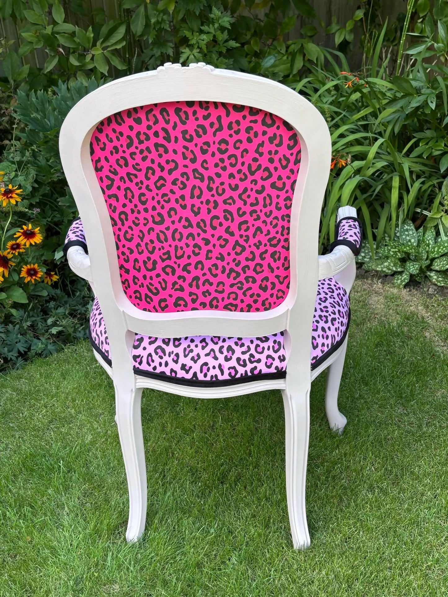 Bespoke Bold Upholstered Statement Chair – Pink Leopard Print & Designer Art Backrest