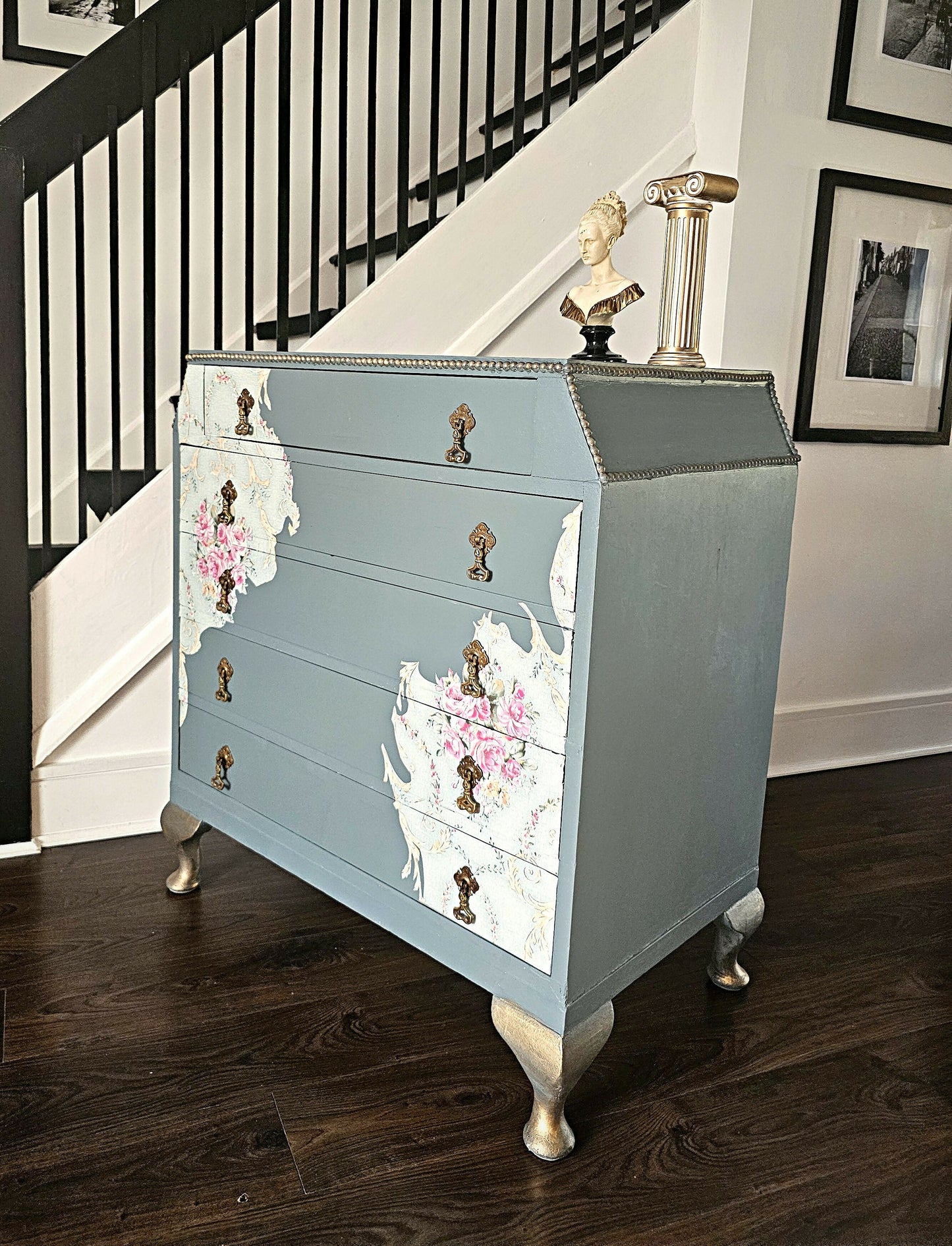 Vintage Mid Century Chest of Drawers Grey Fusion Mineral Paint Restored