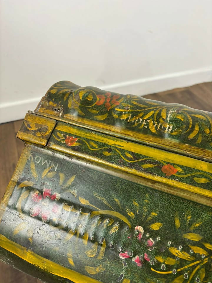 Vintage Indian Reclaimed Hand Painted Metal Trunk