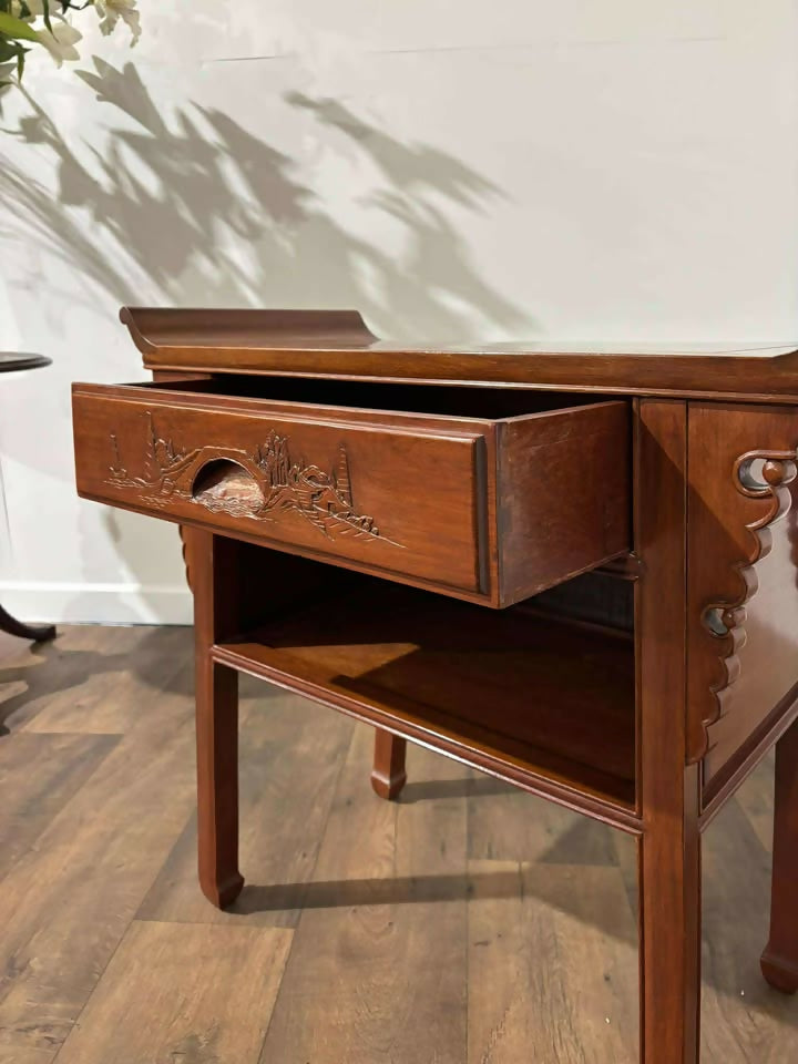 Oriental Style Side Table with Single Drawer