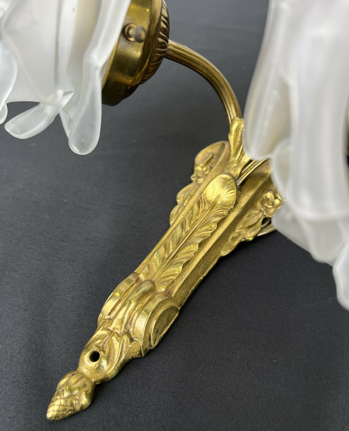 Pair of Wall Lights Vintage French Ornate Double Arm Glass Sconces LOT 6477