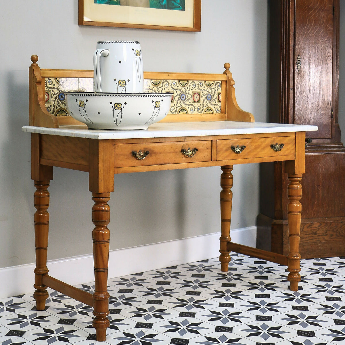 Antique Marble Top Wash Stand Side Table Kitchen Side Table