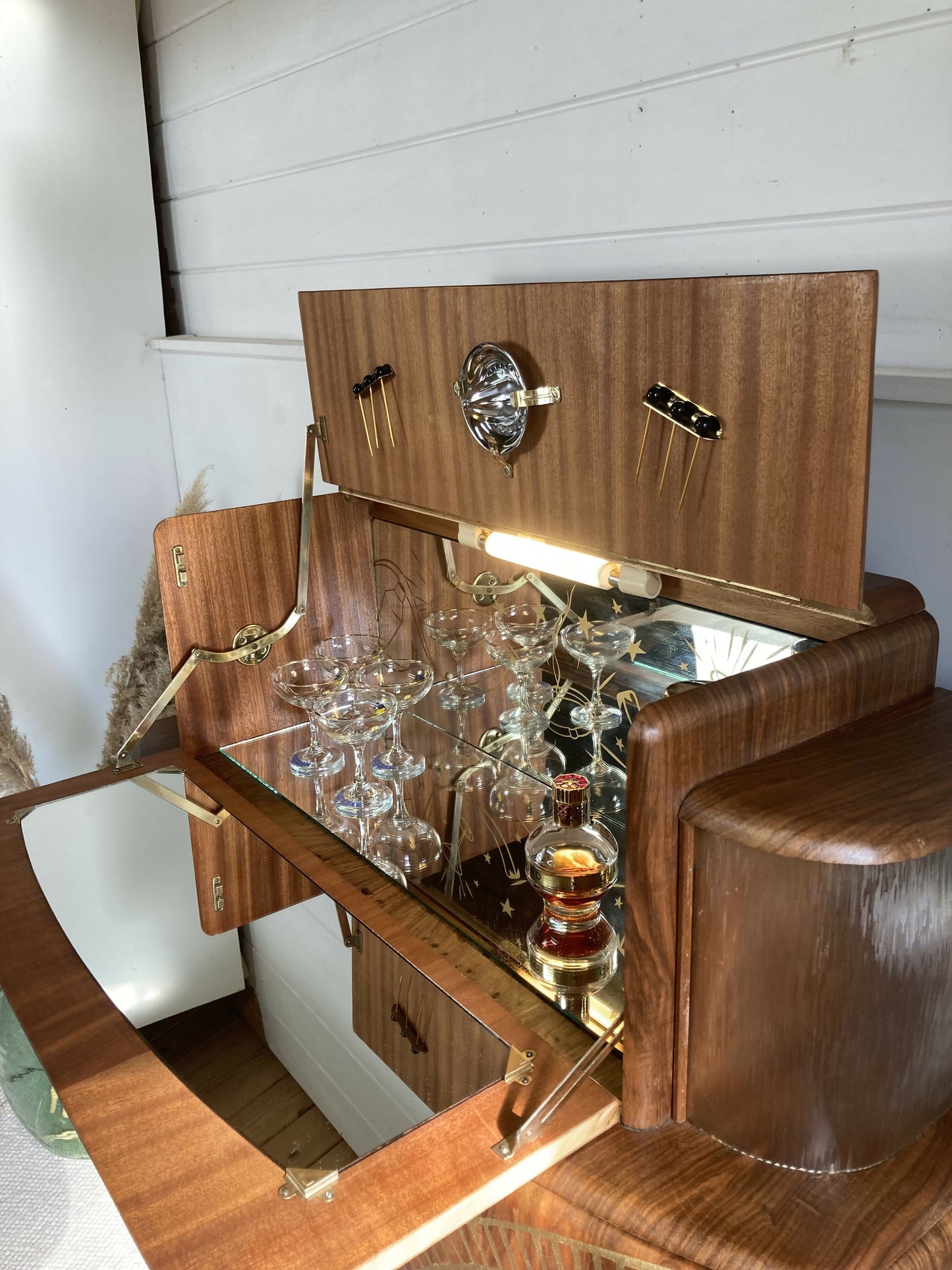 Large Art Deco Walnut Cocktail Cabinet with Design