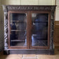 Antique Victorian Jacobean Style Oak Carved Glazed Bookcase Cabinet Cupboard