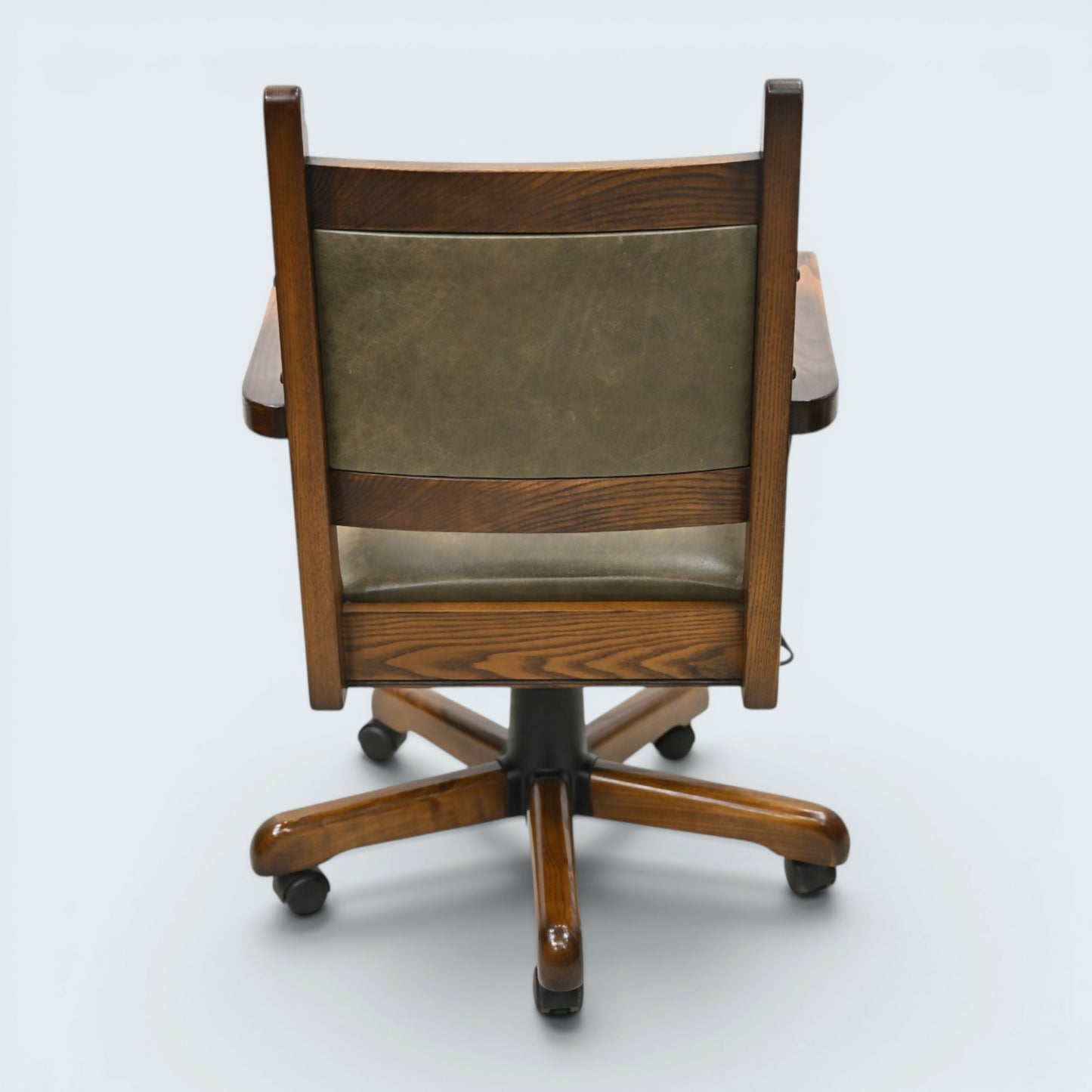 Vintage Wood Bros Old Charm Captains Office Chair Green Hide Leather Swivel Tilt