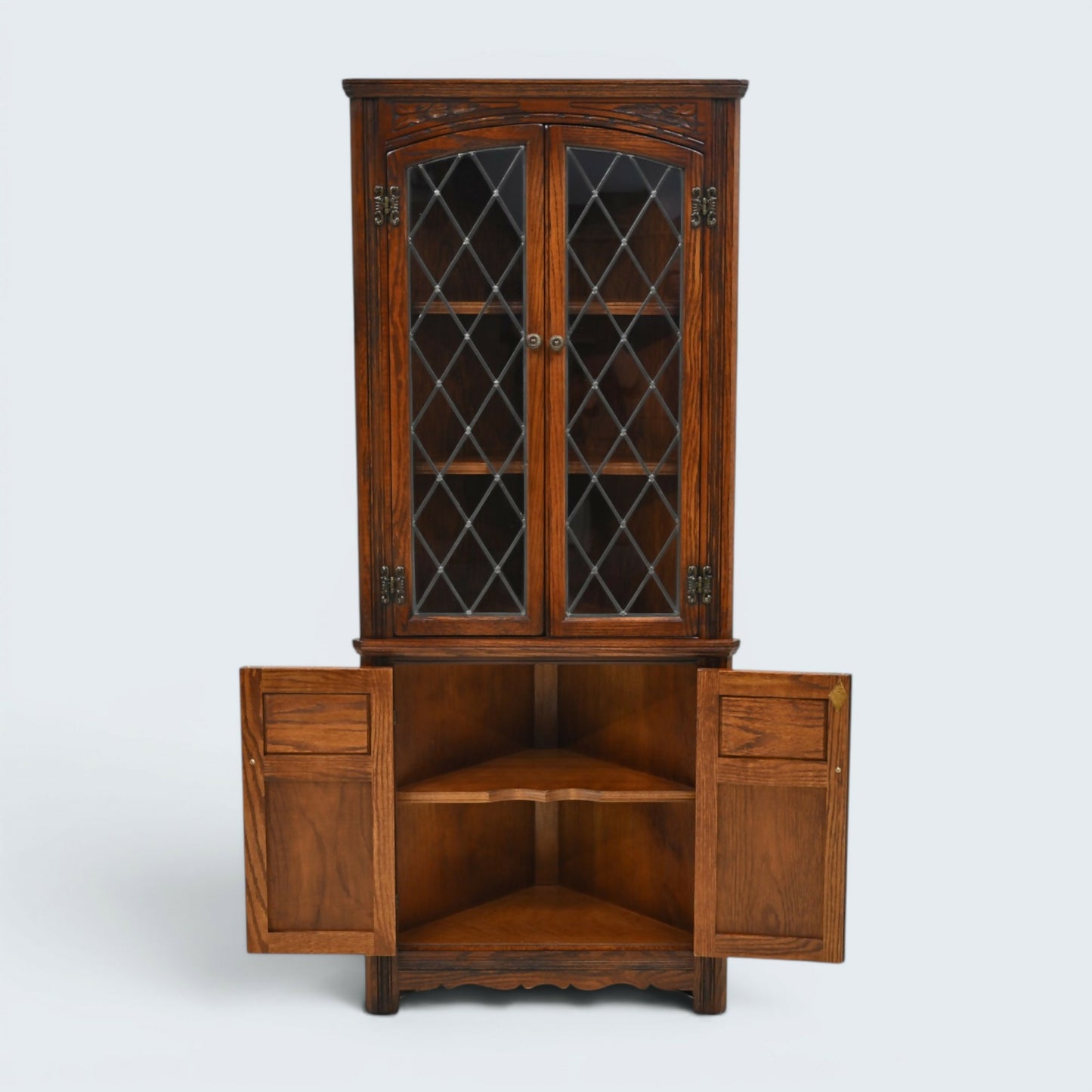 Old Charm Corner Display Cabinet Leaded Glass Tudor Brown EXC FREE UK Delivery*