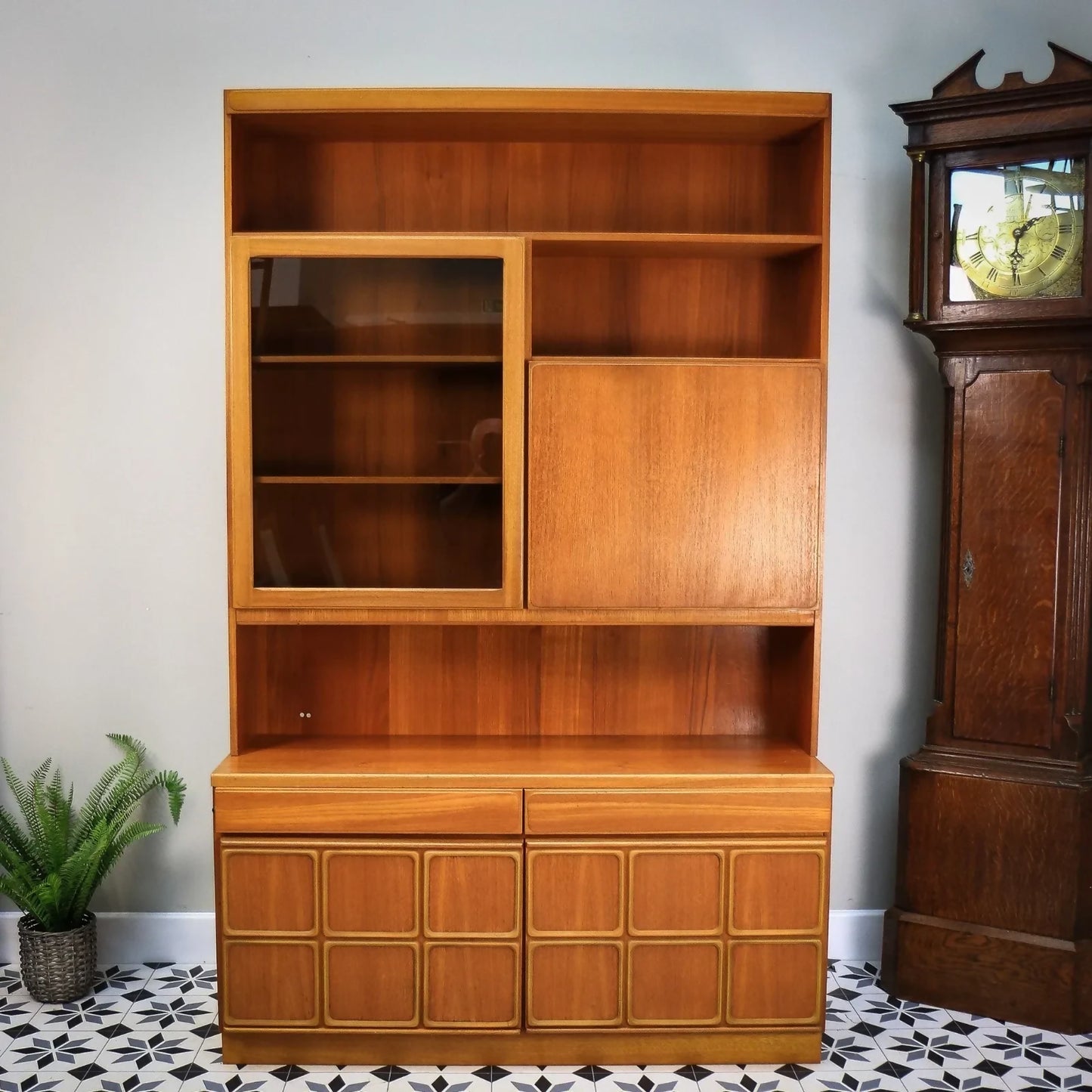 Retro McIntosh Wall Unit Tall Display Cabinet Drinks Cabinet in Teak Mid Century Retro