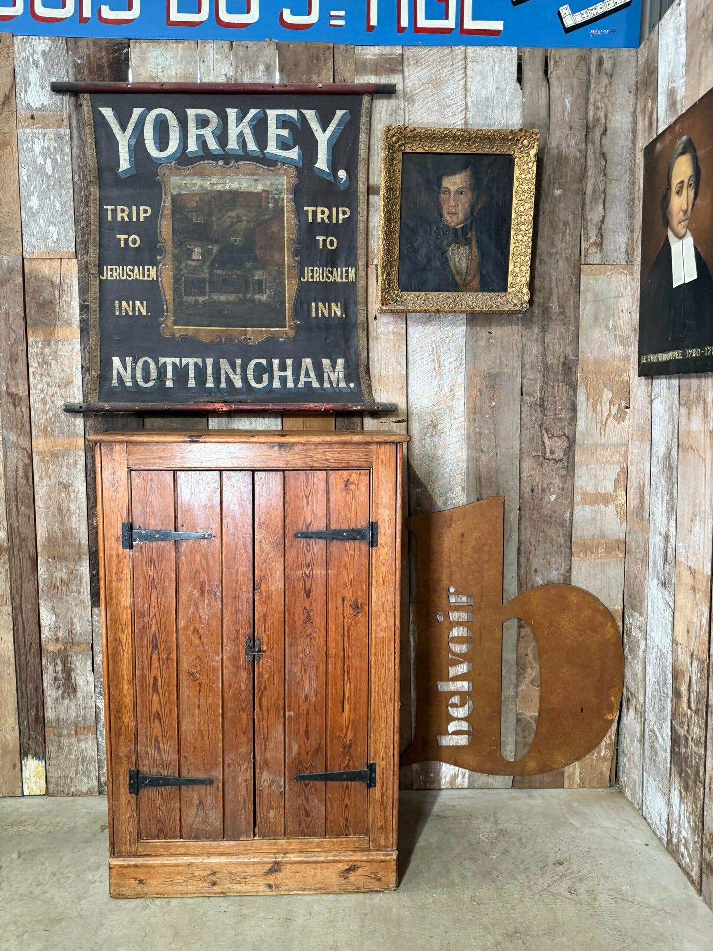Vintage Mid Victorian Narrow Pine Pantry Hall Kitchen Estate Cupboard, c1860