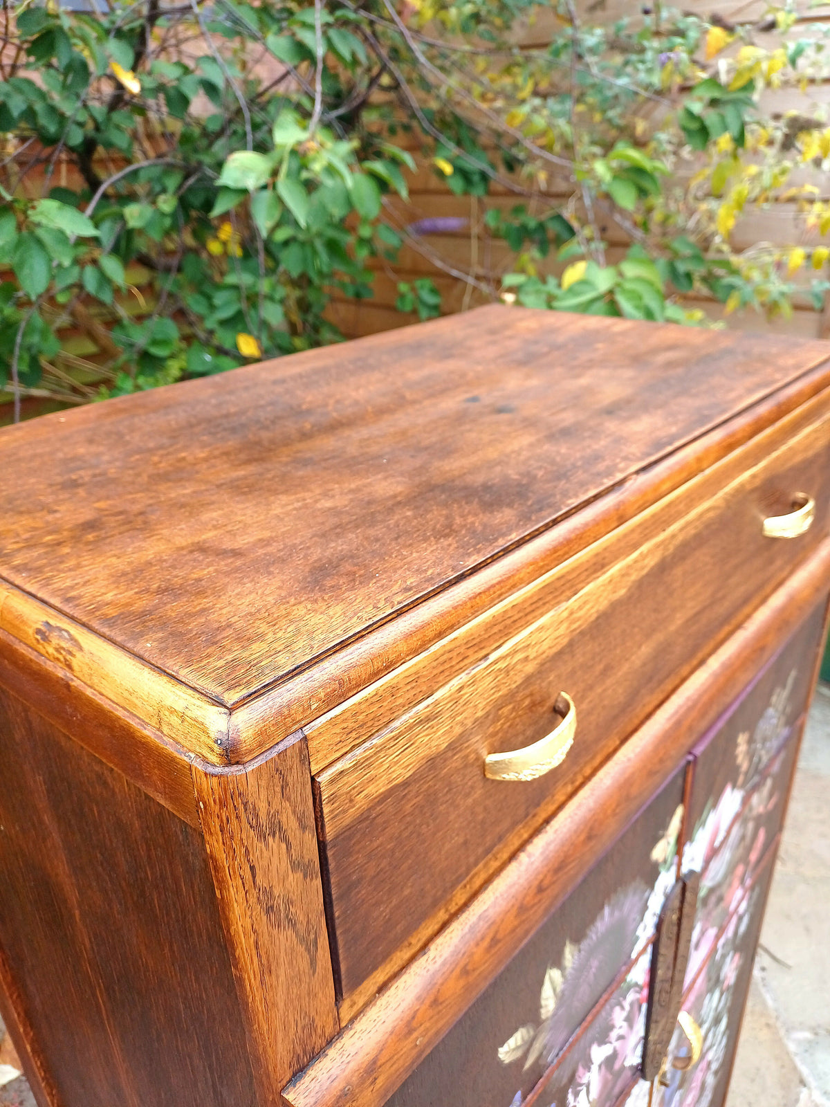 Upcycled Cabinet with Floral Design Storage Unit Tall Boy