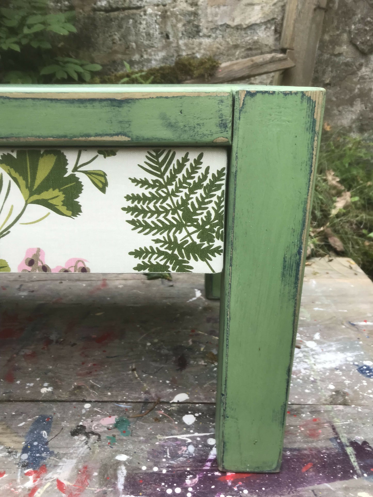 Bedside table painted in Layers of Annie Sloan Chalk paint with decoupaged drawer 3