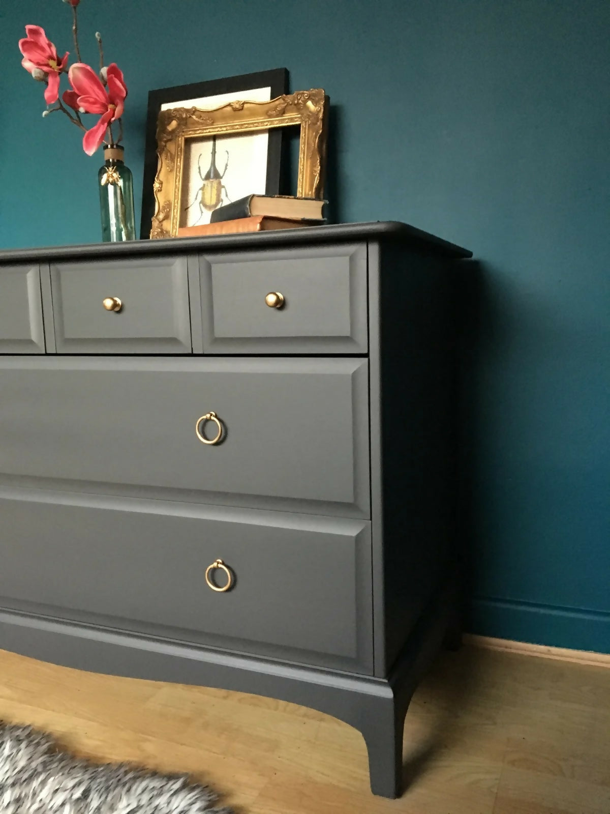 Dark grey solid mahogany stag Chest Of Drawers