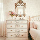 Large Upcycled wooden Chest of Drawers, with floral transfers and glass top