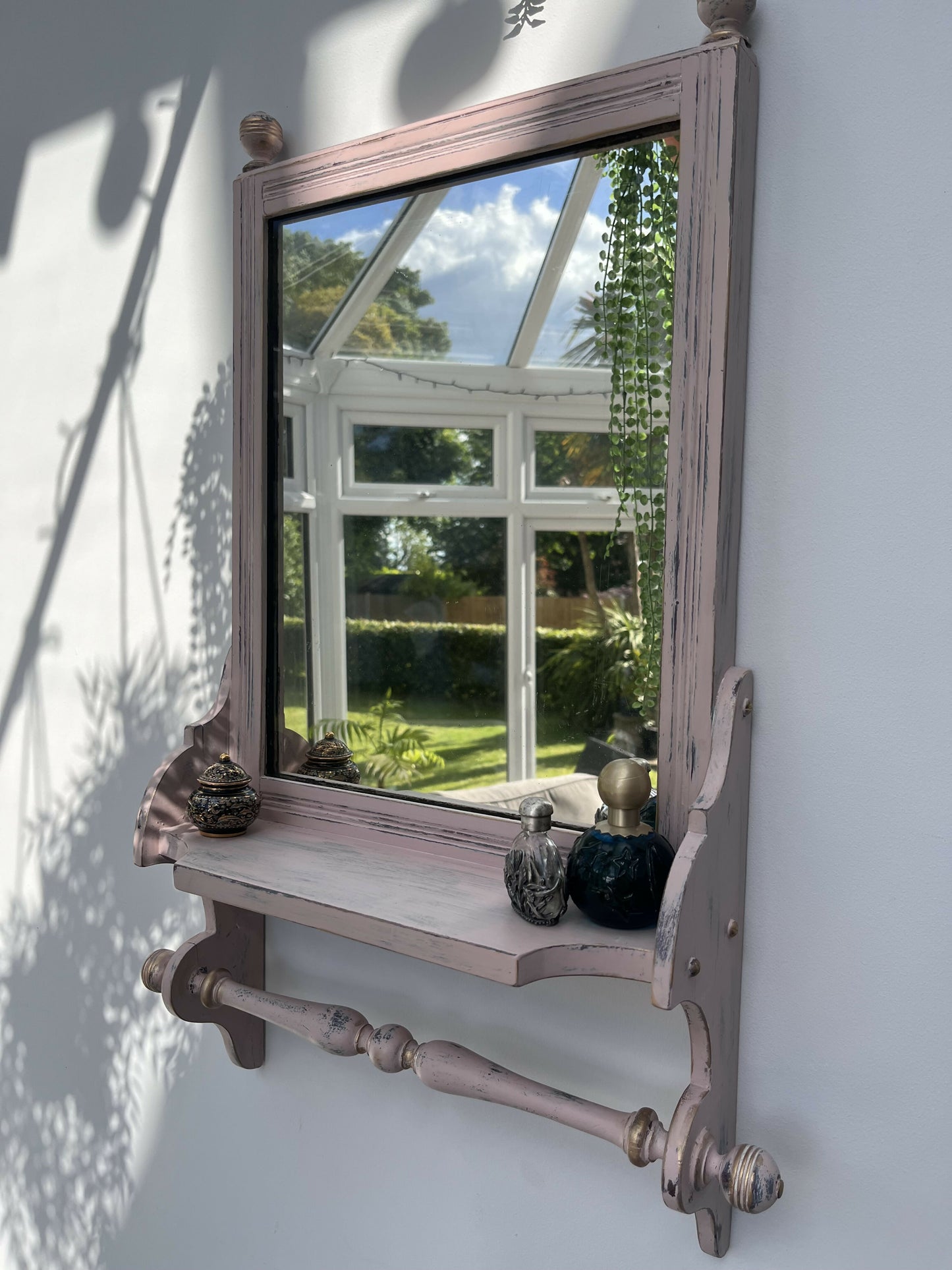 SOLD!! Please don’t order. Vintage Vanity Mirror Shelf with Rail. Bathroom mirror