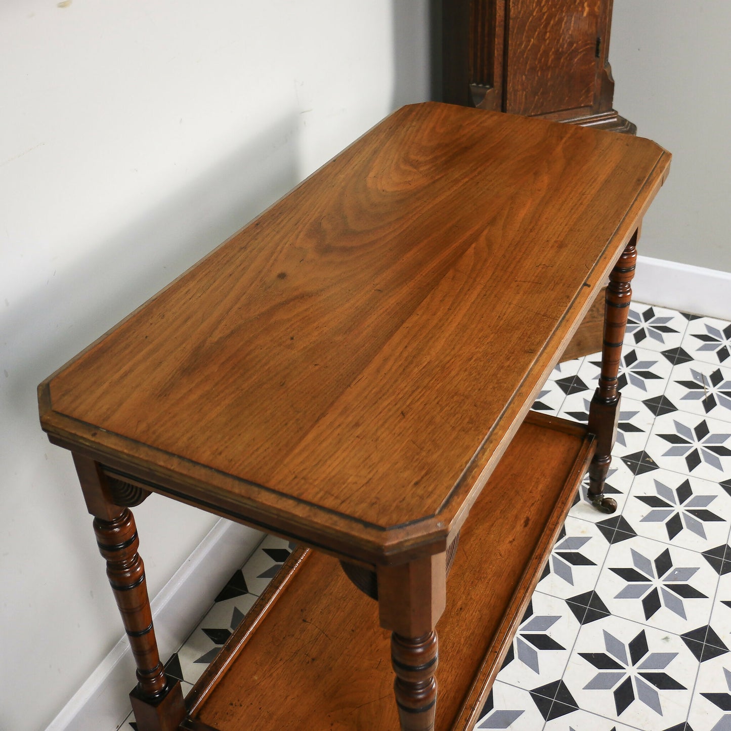 Edwardian Mahogany Card Game Table Baize Top on Porcelain Castors