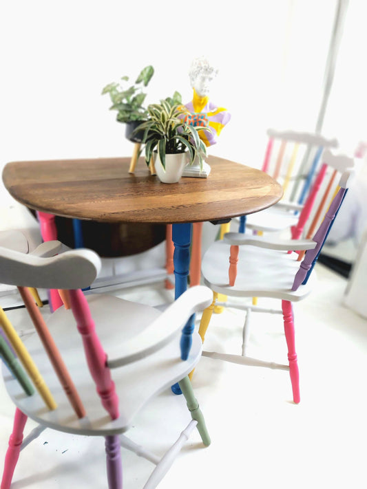 Rainbow Colour Solid Wood Farmhouse Dining Table And Chairs