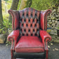 Vintage Oxblood Chesterfield Queen Anne Armchair High Back Button Back Well Worn