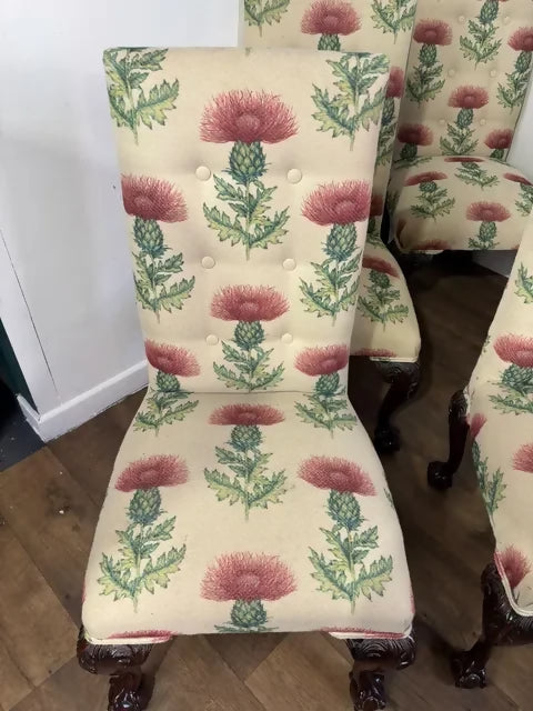 Set Of Six Victorian Style Upholstered Dining Chairs On Claw & Ball Feet
