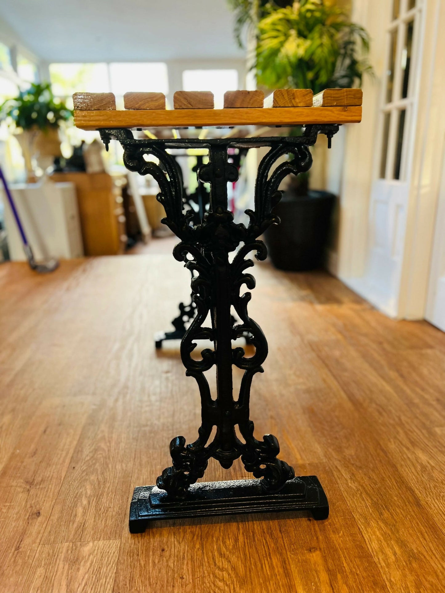 Hallway Occasional Patio Table Cast Iron and Oak Wood