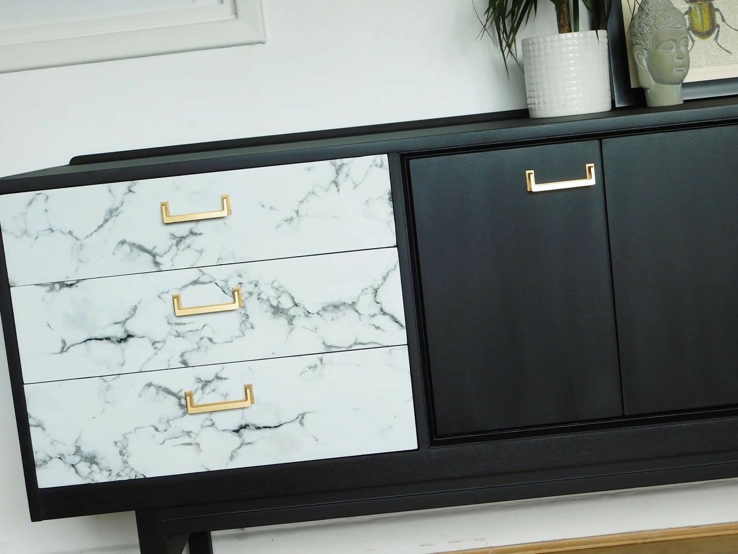 Black, gold & marble G plan retro sideboard