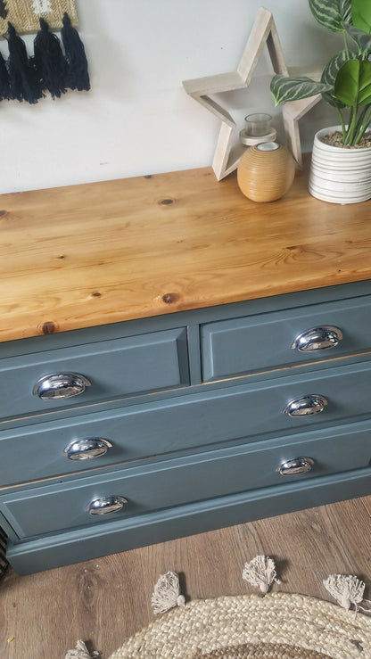 Light Blue Vintage Pine Chest of Drawers