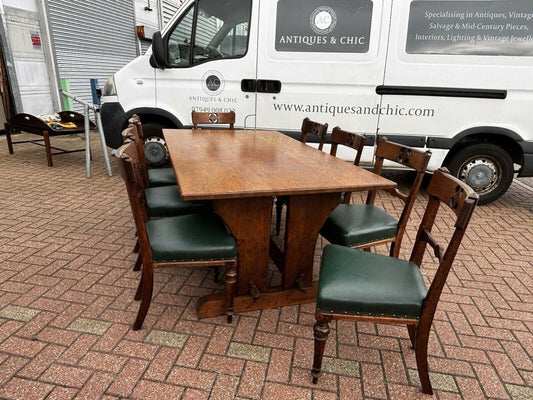 Large Arts & Crafts Light Oak Dining Table & 8 Chairs. Superb Quality.
