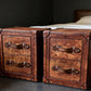 Bespoke English vintage bedside cabinets - custom wood framed - luxury hand dyed leather nightstands