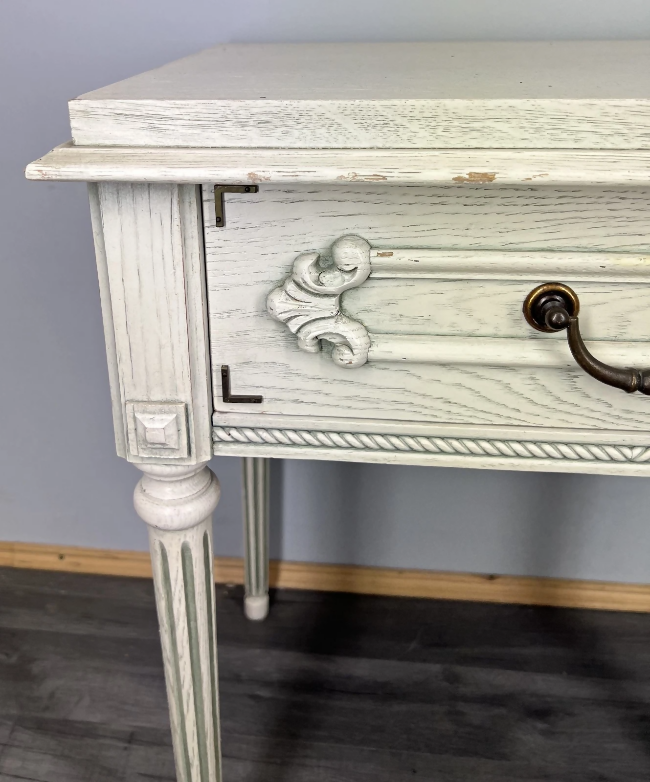 Bedside Table Vintage France Shabby Chic Painted Drawer Carved Cabinet LOT 4042