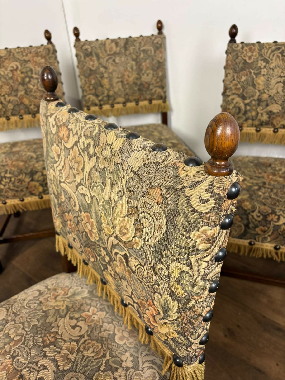 Set of Four Vintage Oak Upholstered Dining Chairs
