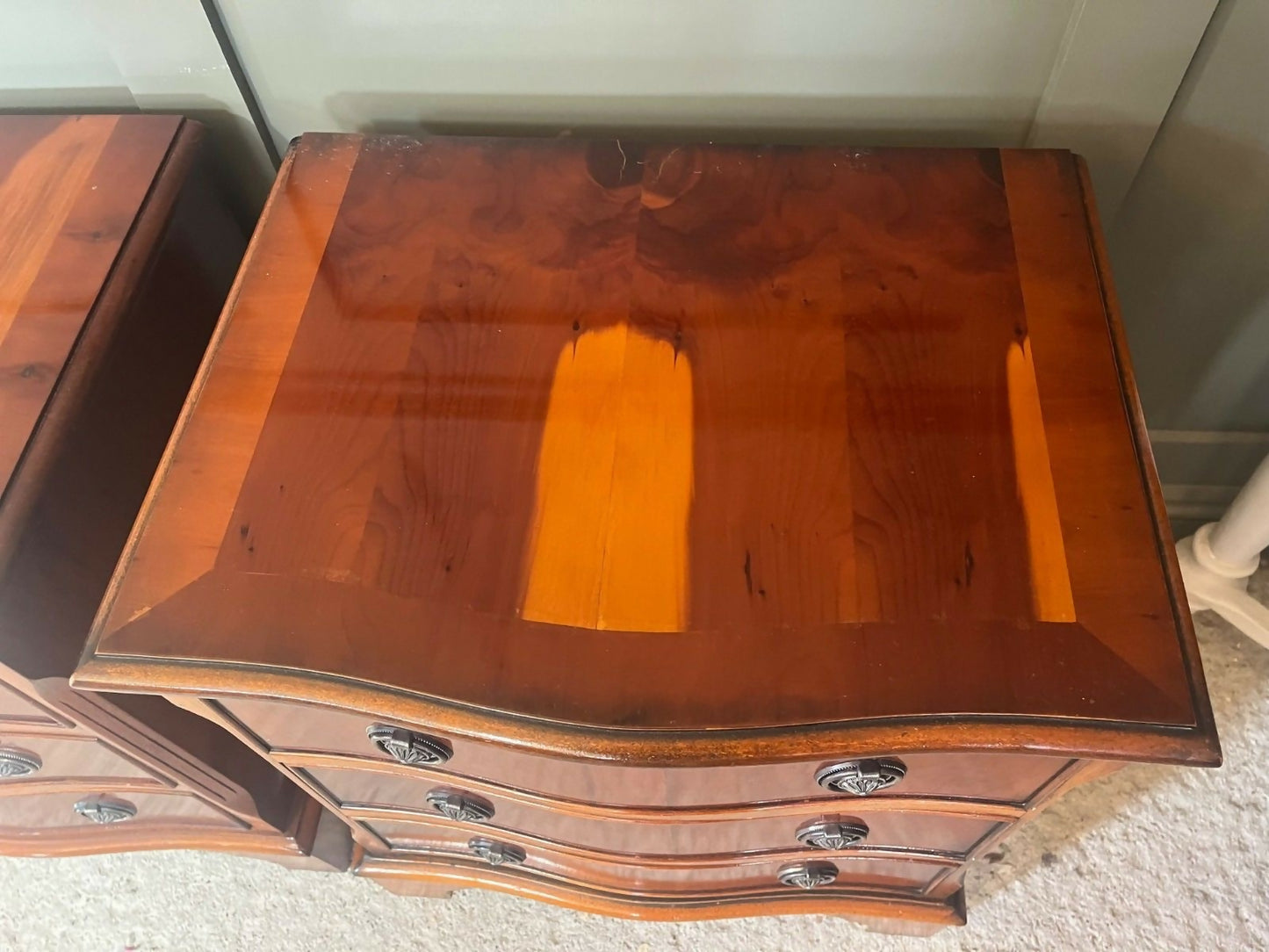 Pair Vintage Bedside Chests Antique Style 3 Drawer Vgc