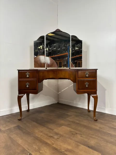 Vintage Austin Suite Walnut Dressing Table with Triple Mirror