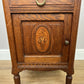 Bedside Table Antique French Marble Top Oak Cabinet Carved Cupboard LOT 6353