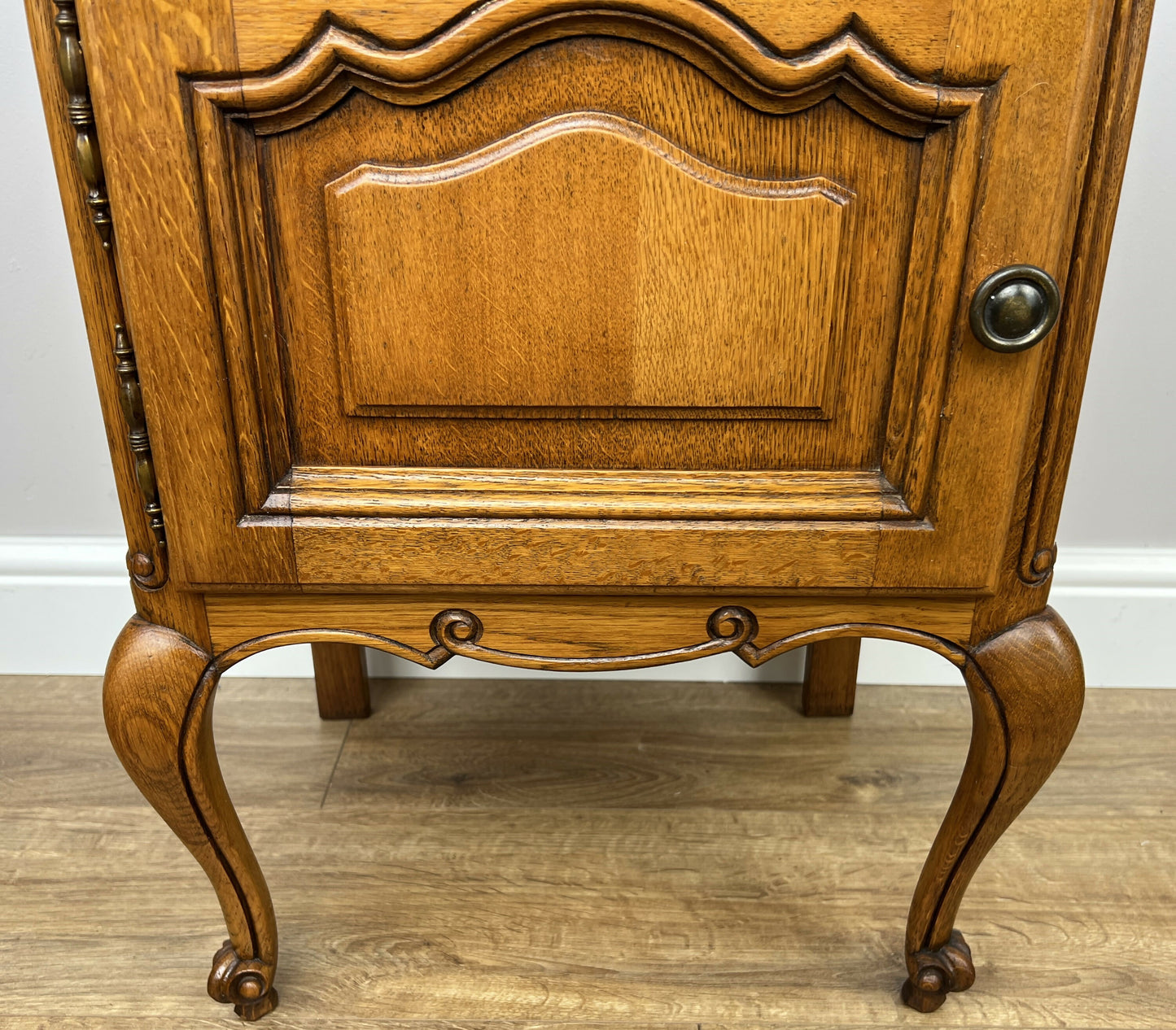 Pair of Bedside Tables Vintage French Louis Oak Nightstands Cabinets LOT 6306