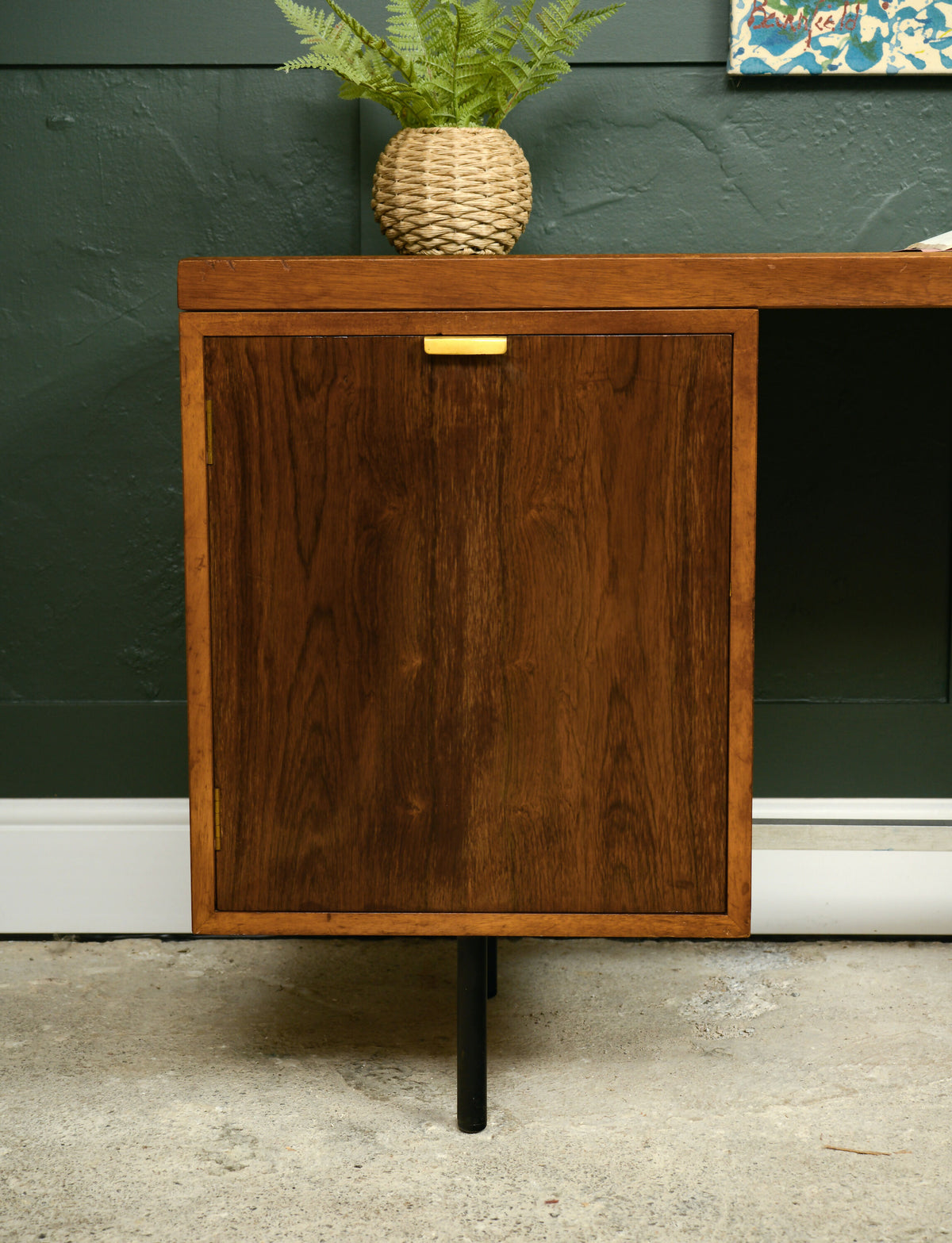 Mid Century Teak Office Desk with Black Top - Danish?