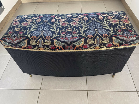 Kraft mid century Ottoman. Newly painted black. William Morris style material.
