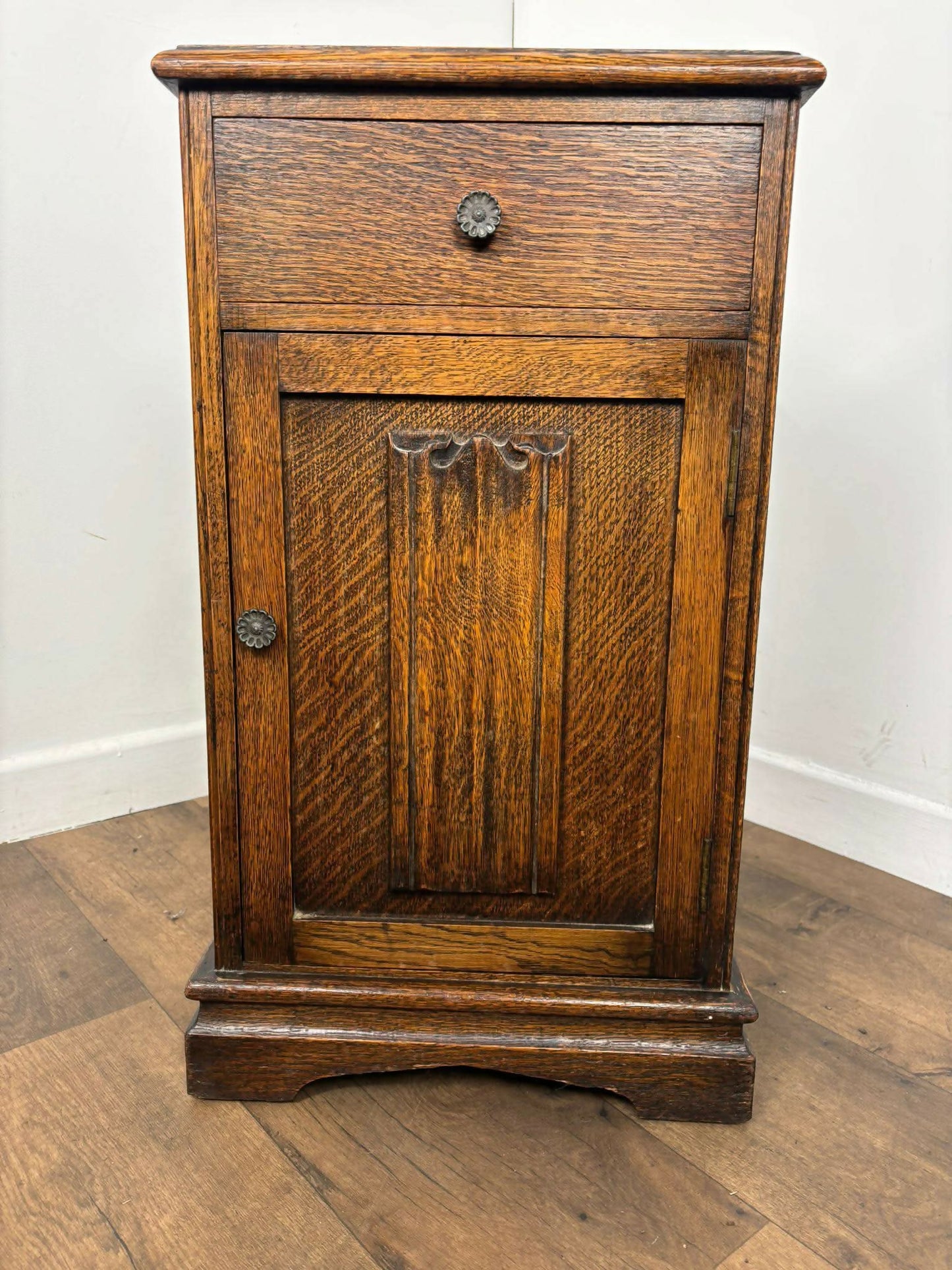 Vintage Oak Bed Side Cabinet