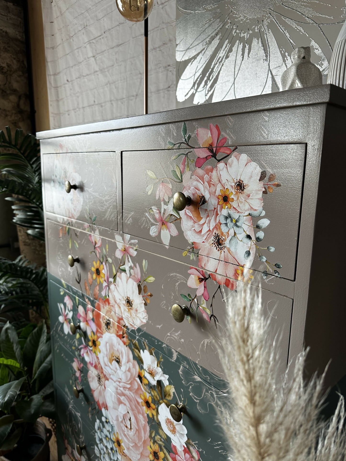 Warren Evans 6 drawer Tallboy Chest of Drawers - Two-tone with Floral Design