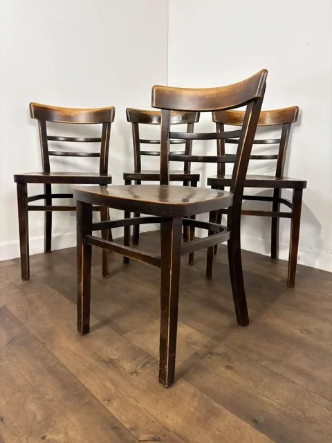 Vintage Set of Four Oak Ladder Back Dining Chairs - Bentwood Style