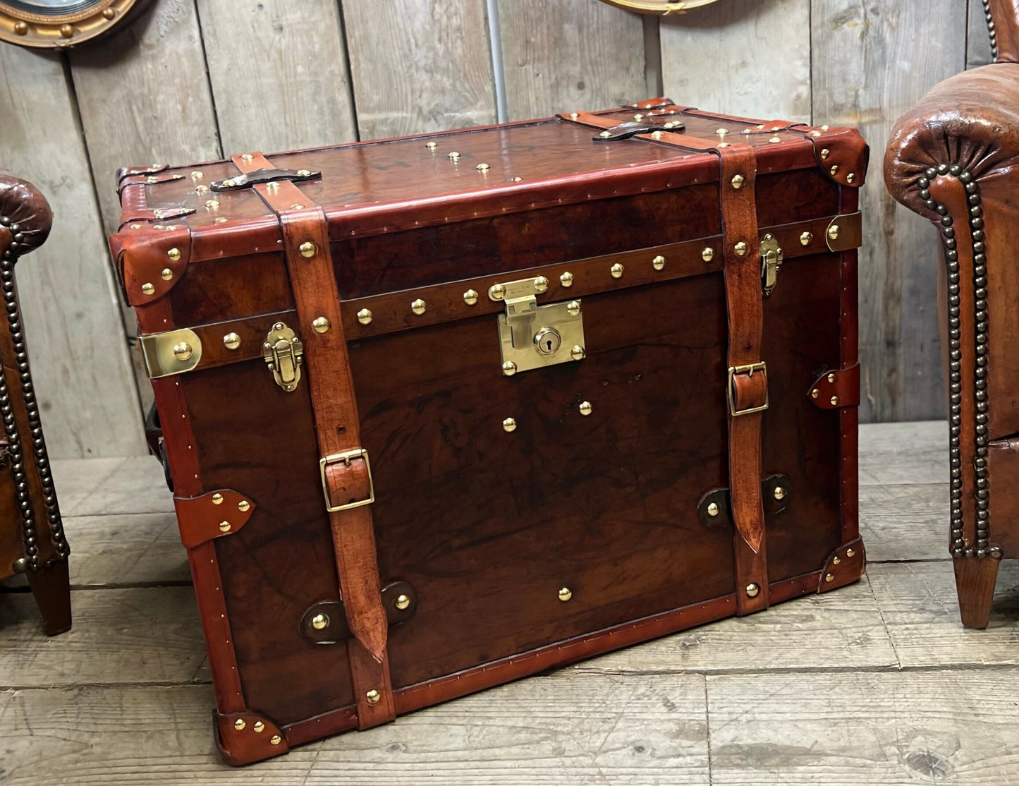 English handmade vintage luxury leather trunk - storage chest - rustic style