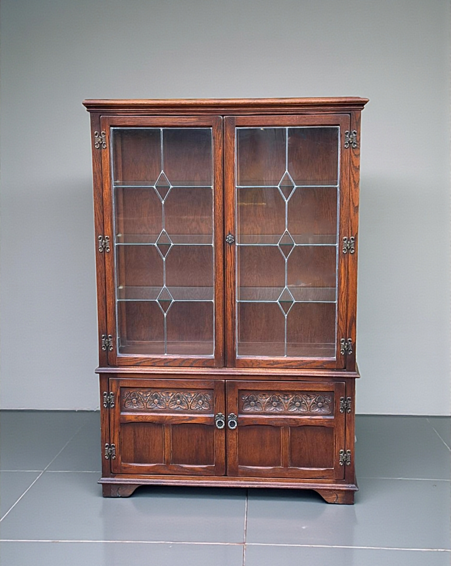 Wood Bros Old Charm Oak Display Cabinet Tudor Brown