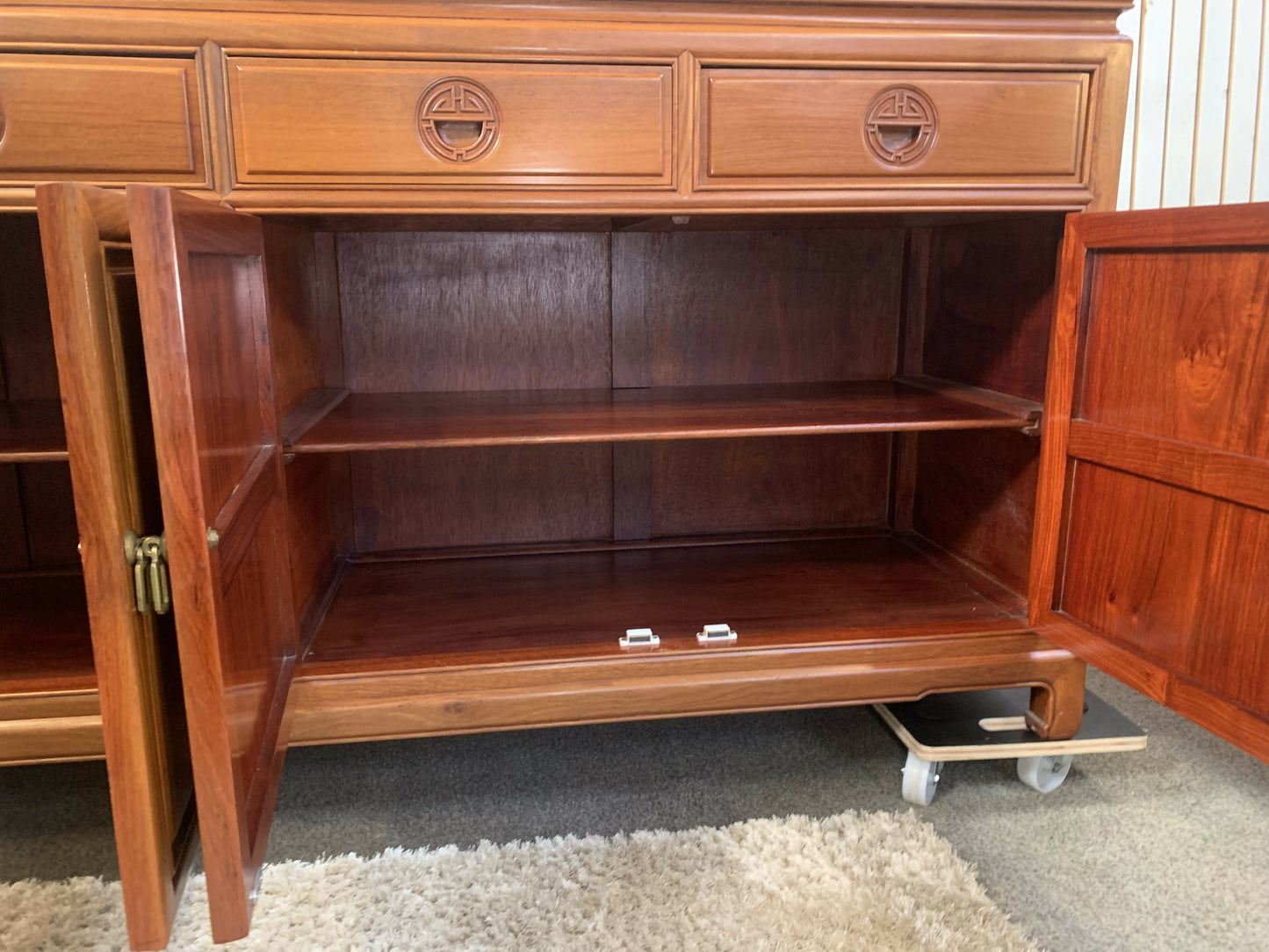 LARGE VINTAGE ORIENTAL CHINESE CARVED SOLID HARDWOOD SIDEBOARD