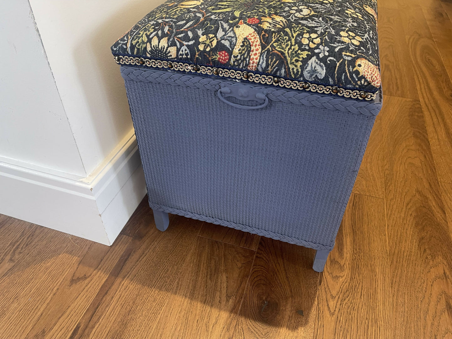 William morris style material topped mid century Ottoman.