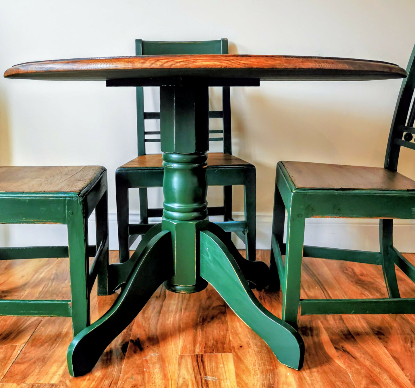 Upcycled Pine Dining Table with 4 Vintage Oak Chairs