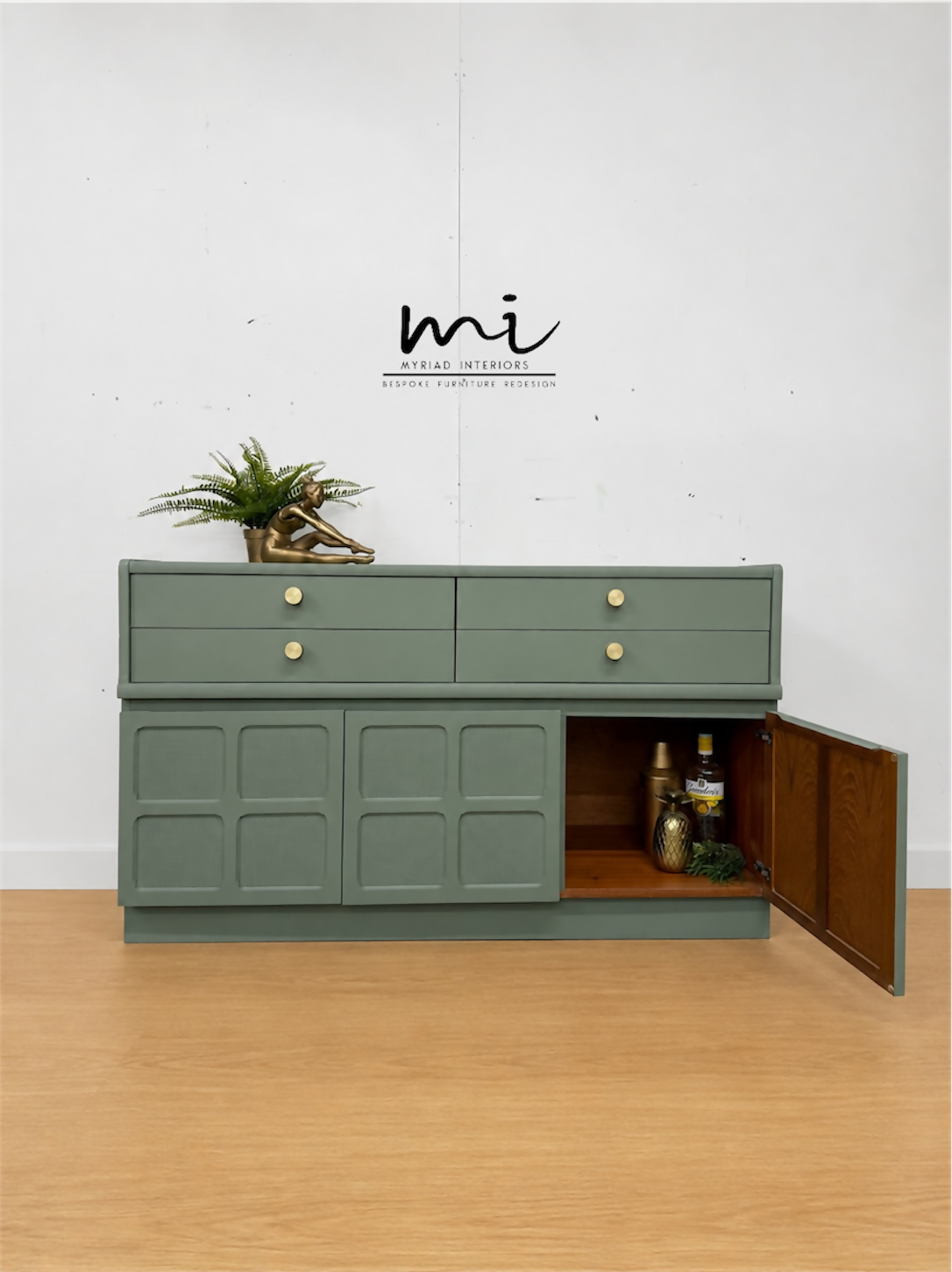 Vintage sage green Nathan sideboard, TV Stand, media centre, retro, console table, drinks cabinet, cocktail, drawer, cupboard Mid century