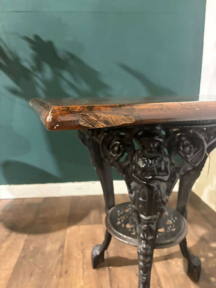 Victorian Cast Iron Pub Table With Mahogany Topxc