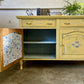 Sideboard Cupboard Yellow with Blue Roses