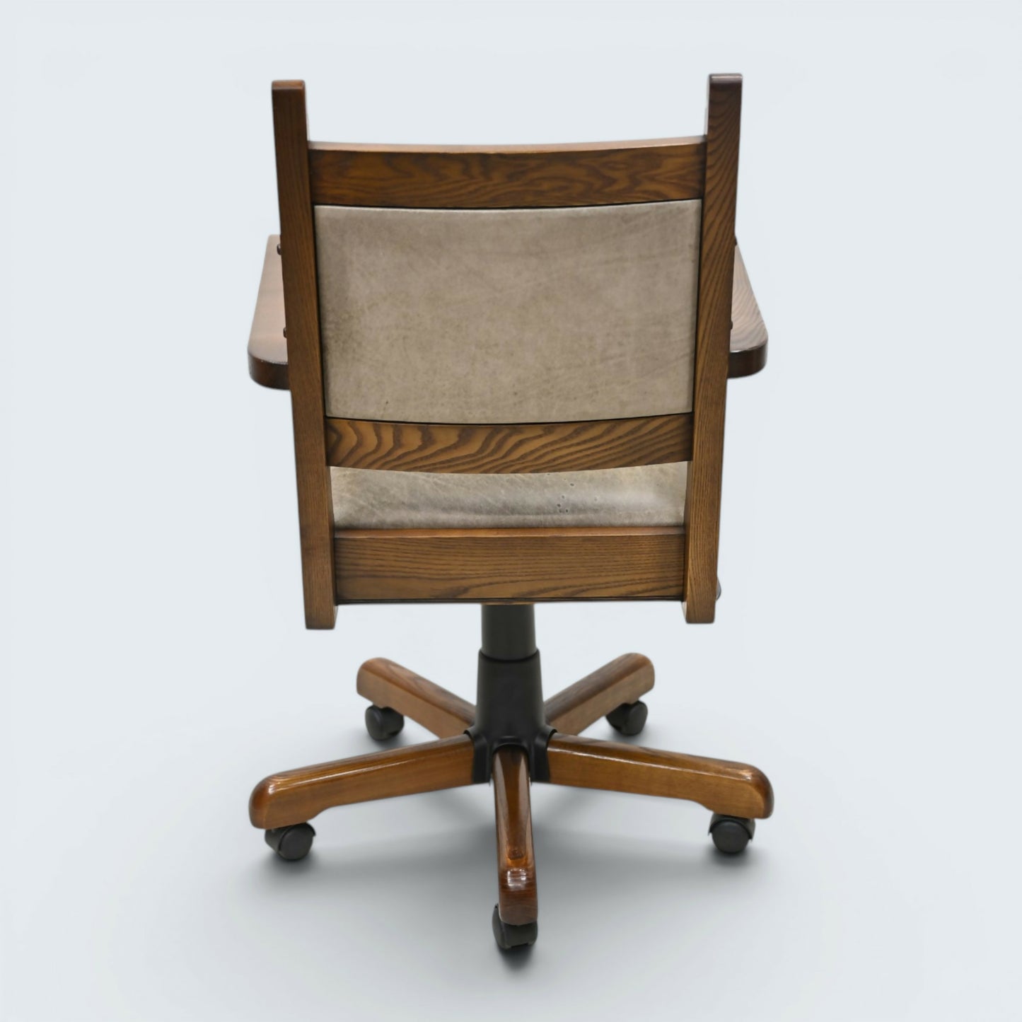 Vintage Wood Bros Old Charm Captains Office Chair Green Hide Leather Tilt Swivel