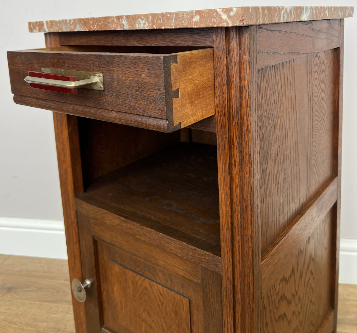Bedside Table Antique French Style Oak Carved Marble Top Cabinet LOT 6601