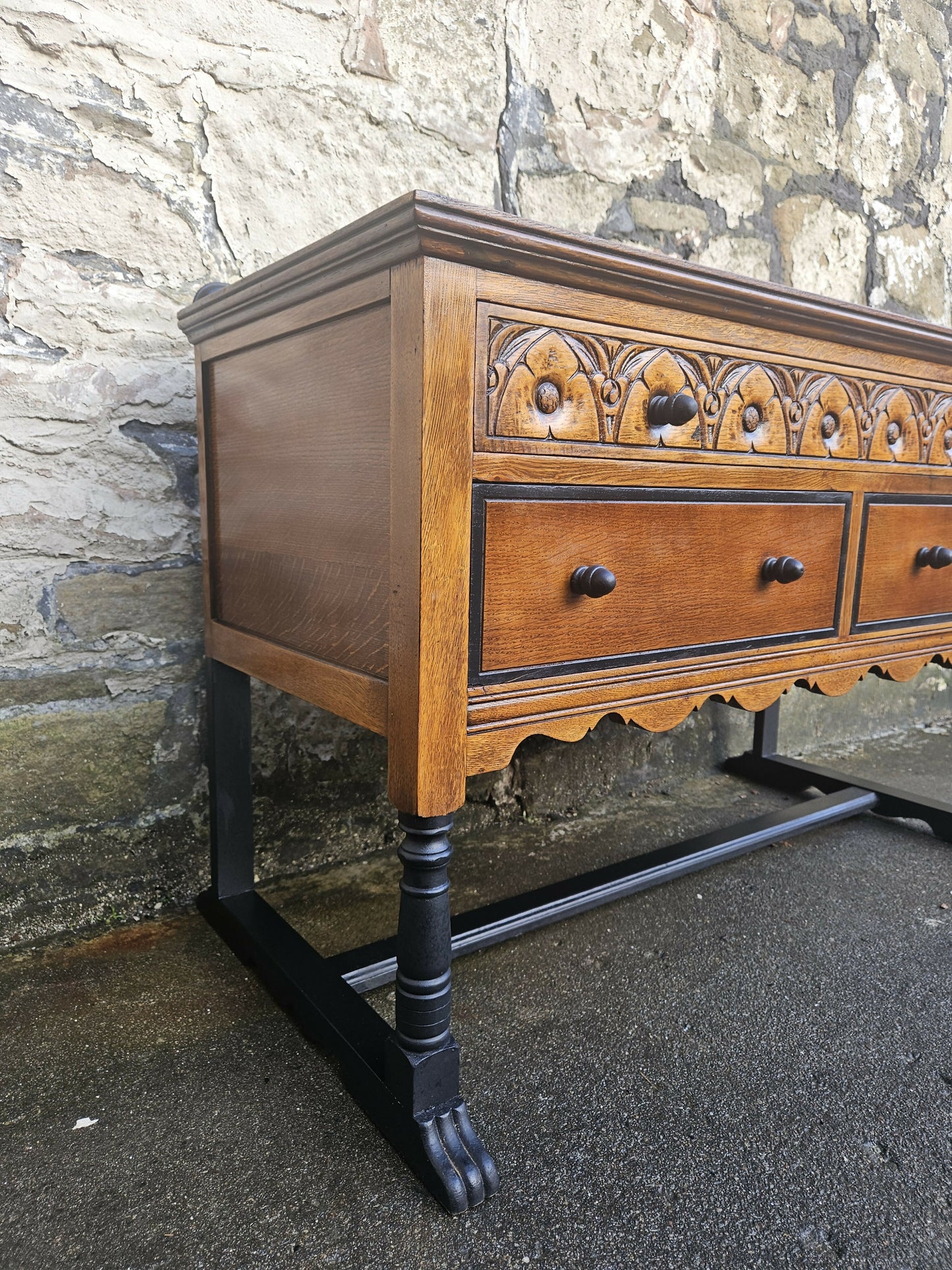 Vintage Chest Of Drawers Oak Tallboy Cabinet Three Drawer Chest With Ebonised Detailing