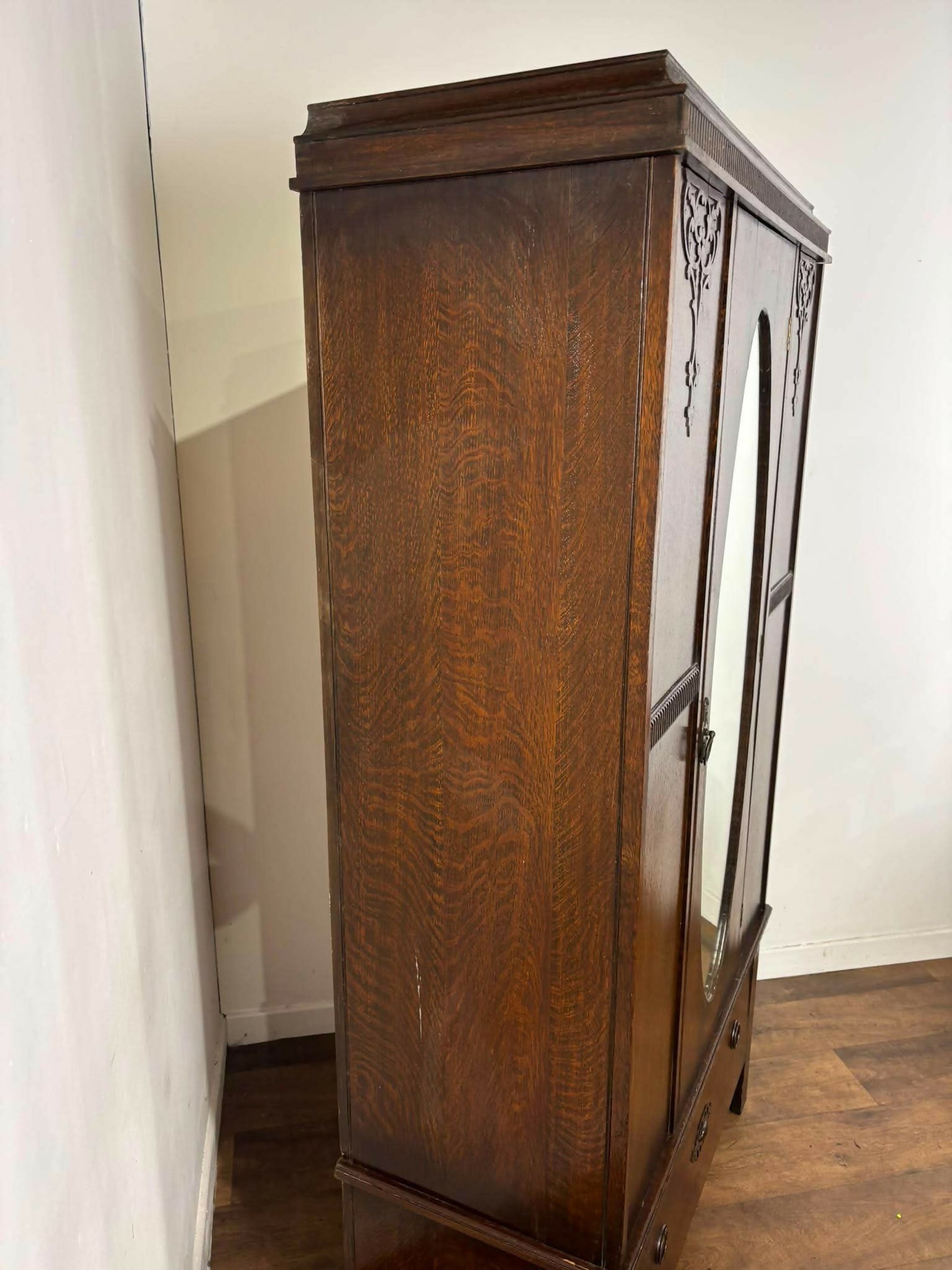 Vintage Oak Mirror Door Wardrobe