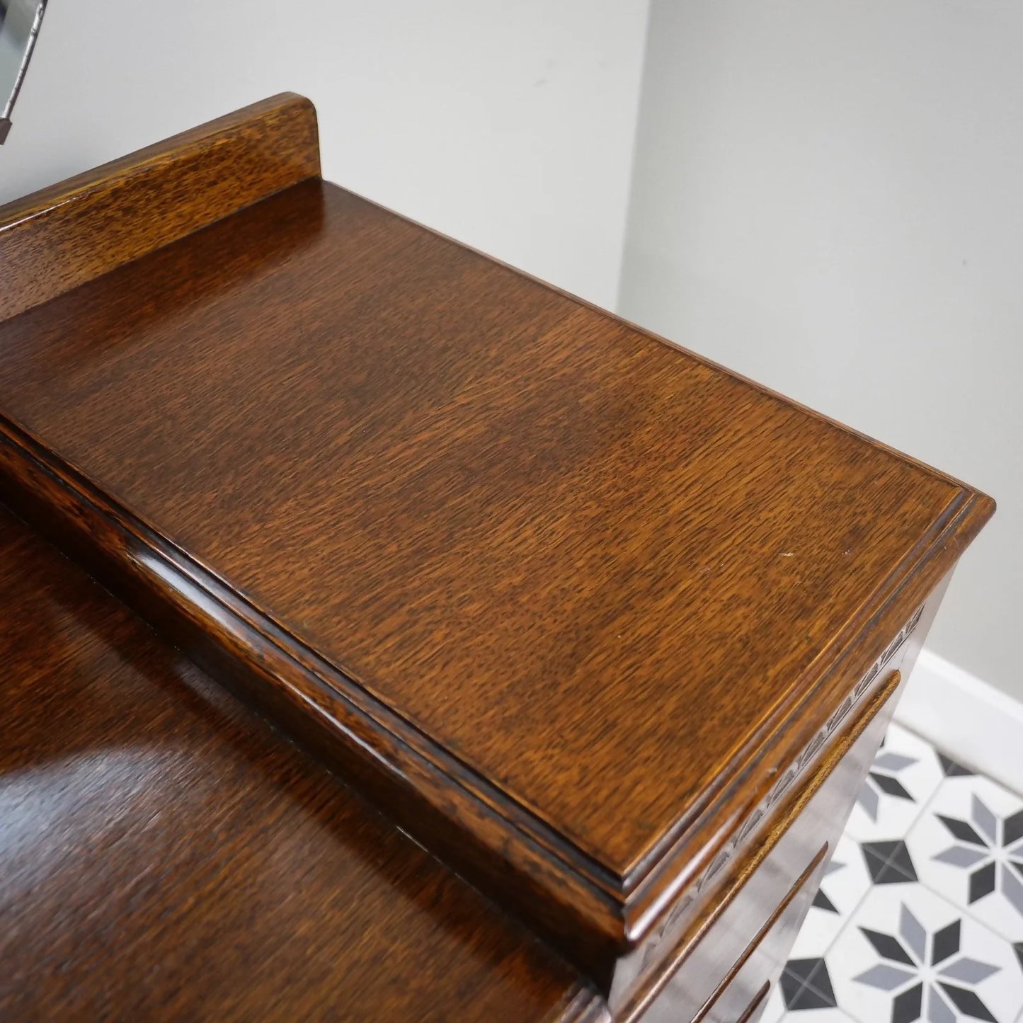 Vintage Carved Oak Dressing Table with Mirror 1930s